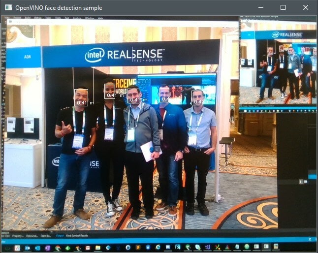 Faces being detected by the Intel® RealSense Viewer with OpenVINO