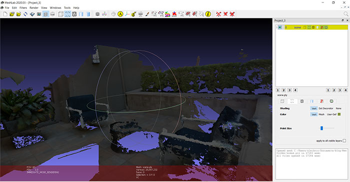 Meshlab showing imported mesh.