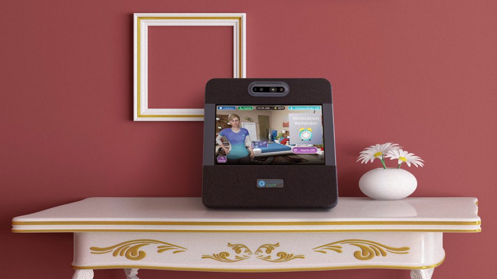 Addison Care™ in the home. The Intel RealSense Depth Camera D435 can be seen near the top of the device in the center.