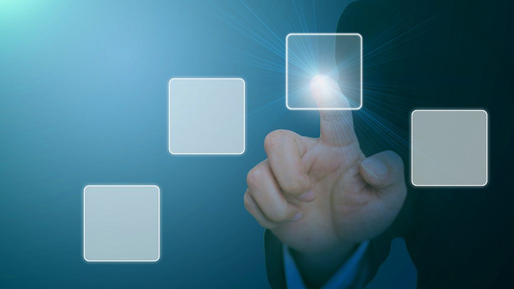 header_touchfree Hand touching virtual buttons