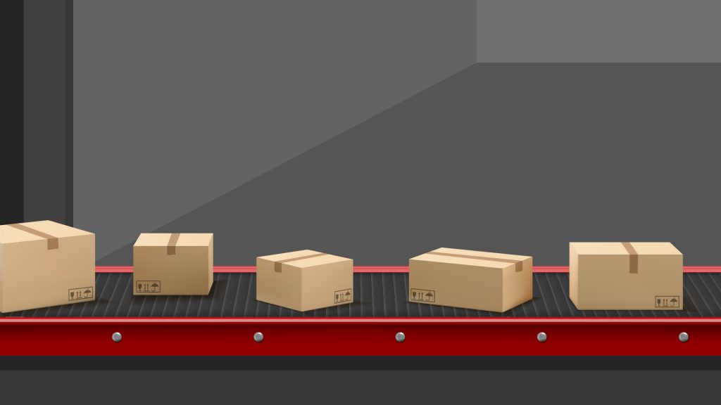 Illustration showing boxes on a conveyor belt