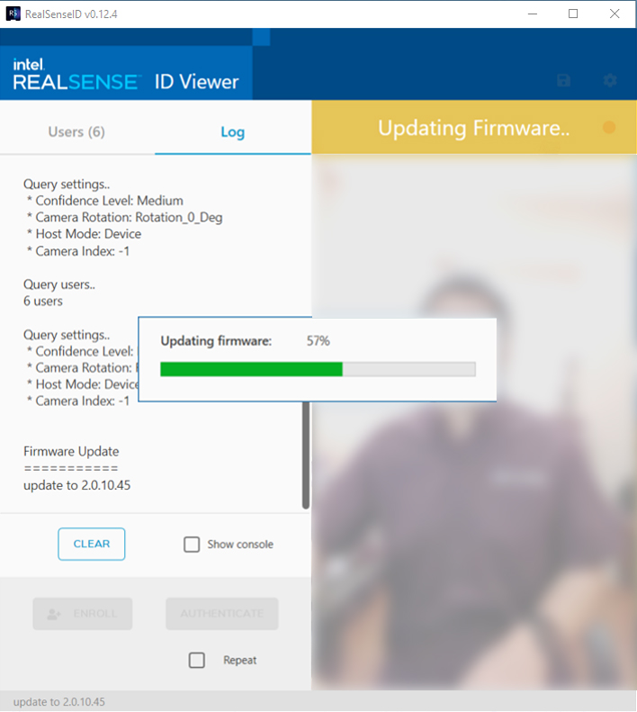 UI showing updating firmware progress