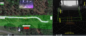 LCR travelling autonomously on a GPS-occluded forest path map, showing transformed depth image and RGB image.