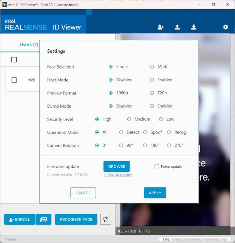 rsid-viewer, configuration, facial authentication